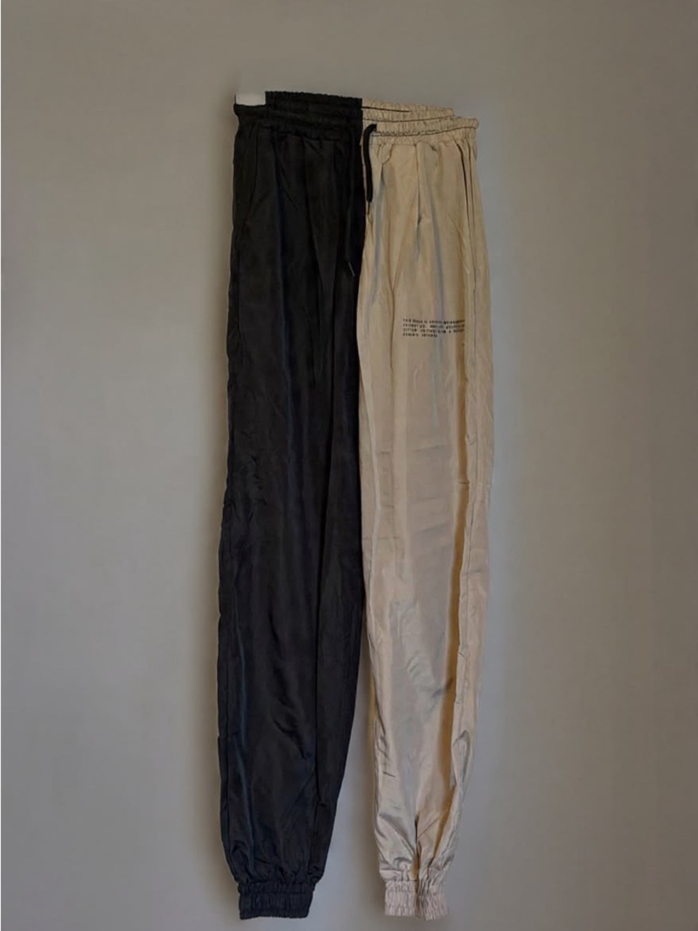 Two-Tone Black and Beige Track Pants - Casual Drawstring Joggers